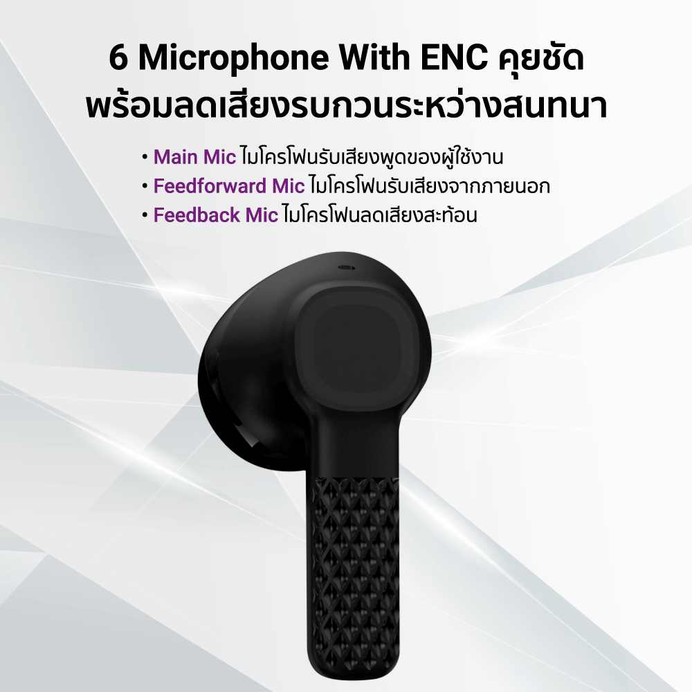 หูฟังไร้สาย ZTEC TUNE BUDS E200 ANC EARBUDS -25DB 6 ไมโครโฟน มี GAME MODE 40MS แบตเตอรี่ 28 ชม.
